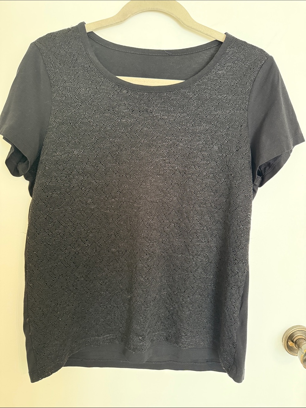 Women’s Short Sleeve Textured Front Tee - Black